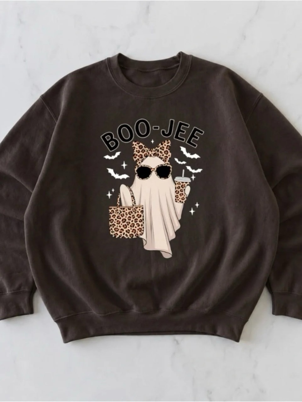 Dark Brown Boo-Jee Leopard Accent Graphic Sweatshirt